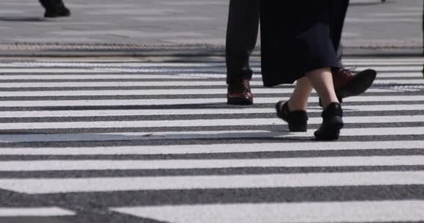 A slow motion of body parts of walking people on the crossing at the business town - Footage, Video