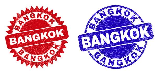 BANGKOK Round and Rosette Watermarks with Grunged Texture - Vector, Image