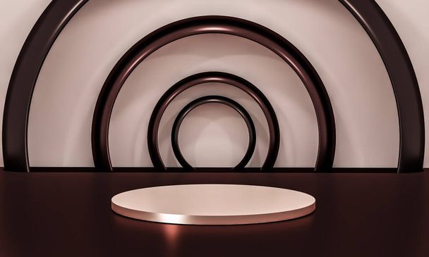 Escena con elegante podio brillante para la presentación de la maqueta en estilo minimalista con espacio de copia, 3d renderizar diseño de fondo abstracto - Foto, Imagen