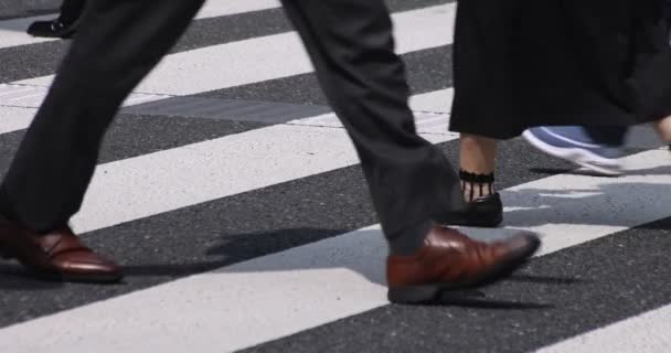 Eine Zeitlupe von Körperteilen von Fußgängern auf der Kreuzung in der Geschäftsstadt - Filmmaterial, Video