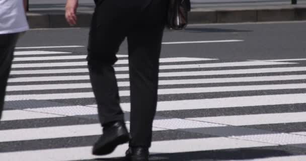 Een langzame beweging van lichaamsdelen van wandelende mensen op de kruising bij de zakenstad - Video