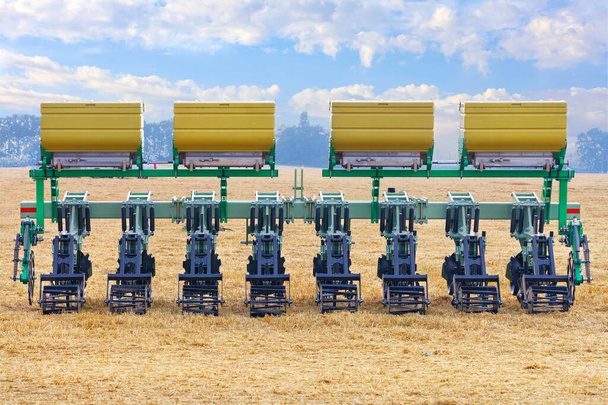 A modern modified cultivator unit and a device for applying fertilizers to the soil and optimal conditioning of the root zone, used in the agricultural sector. Copy space. - Photo, Image