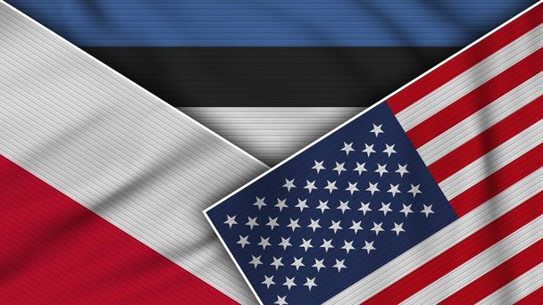 Estonia United States of America Poland Flags Together Fabric Texture Effect Illustration - Photo, Image