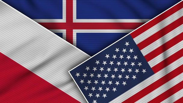 Iceland United States of America Poland Flags Together Fabric Texture Effect Illustration - Photo, Image