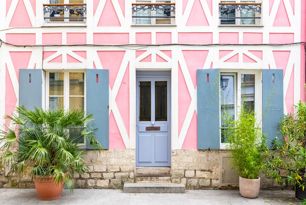 Paris, colorful house rue Cremieux, typical street - Photo, Image