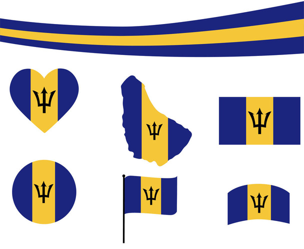 Mapa de la Bandera de Barbados Iconos de Cinta y Corazón Vector Ilustración Abstract National Emblem Design Elements collection - Vector, Imagen