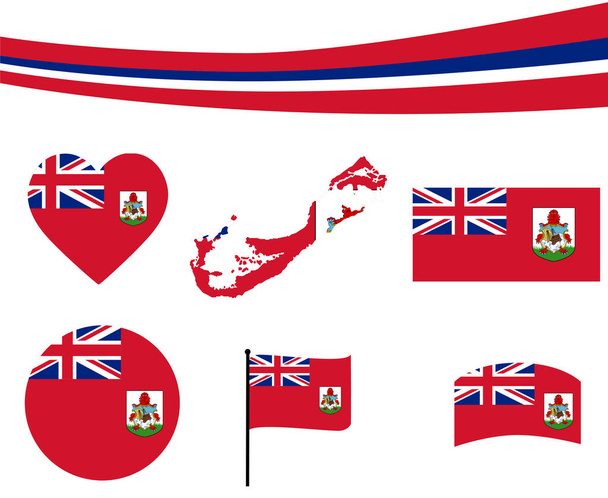 Mapa de la Bandera de las Bermudas Cinta y Corazón Iconos Vector Ilustración Abstract National Emblem Design Elements collection - Vector, Imagen