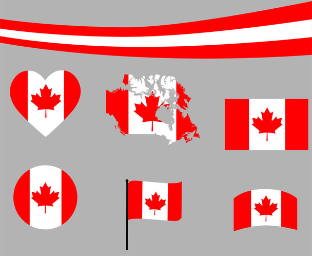 Mapa de la Bandera de Canadá Cinta y Corazón Iconos Vector Ilustración Abstract National Emblem Design Elements collection - Vector, Imagen