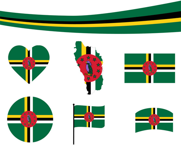 Mapa de la Bandera de Dominica Iconos de Cinta y Corazón Vector Ilustración Abstract National Emblem Design Elements collection - Vector, Imagen