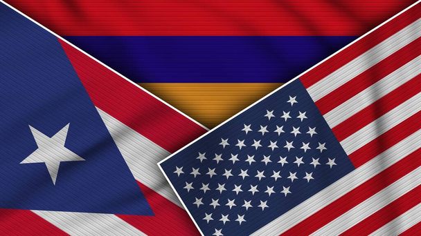 Armenia United States of America Puerto Rico Flags Together Fabric Texture Effect Illustration - Φωτογραφία, εικόνα