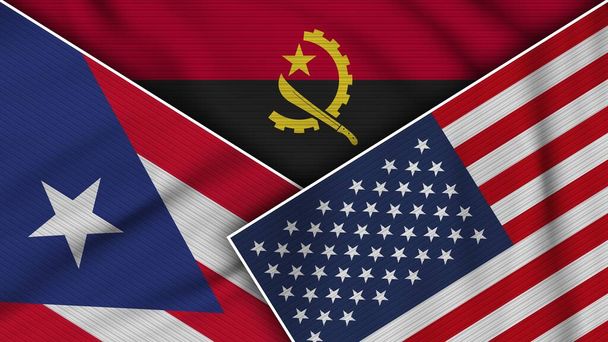 Angola United States of America Puerto Rico Flags Together Fabric Texture Effect Illustration - Photo, Image
