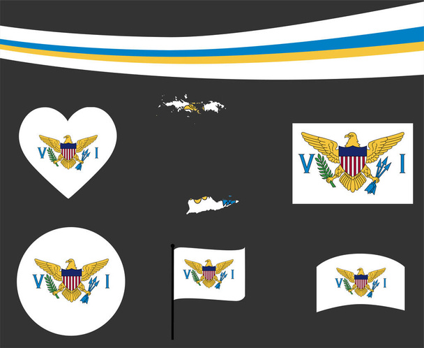 EE.UU. Islas Vírgenes Mapa de la Bandera Cinta y Corazón Iconos Vector Ilustración Abstracto National Emblem Design Elements collection - Vector, Imagen