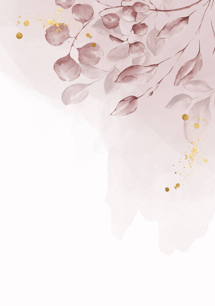 Feuilles d'aquarelle rose poudre pâle sur fond blanc - bannière de conception botanique verticale. Aquarelle pastel florale, style vintage - Photo, image