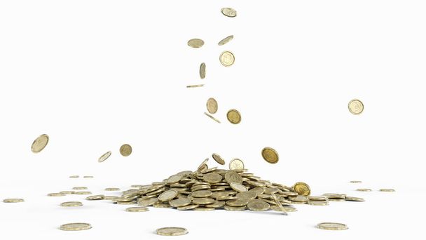 vecchie monete d'oro con diversi simboli di valuta. Illustrazione 3D, adatta a temi bancari, economici, finanziari e cripto-valutari. - Foto, immagini
