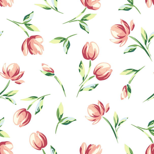 Διάνυσμα απρόσκοπτη floral μοτίβο με ροζ λουλούδια σε λευκό φόντο. - Διάνυσμα, εικόνα