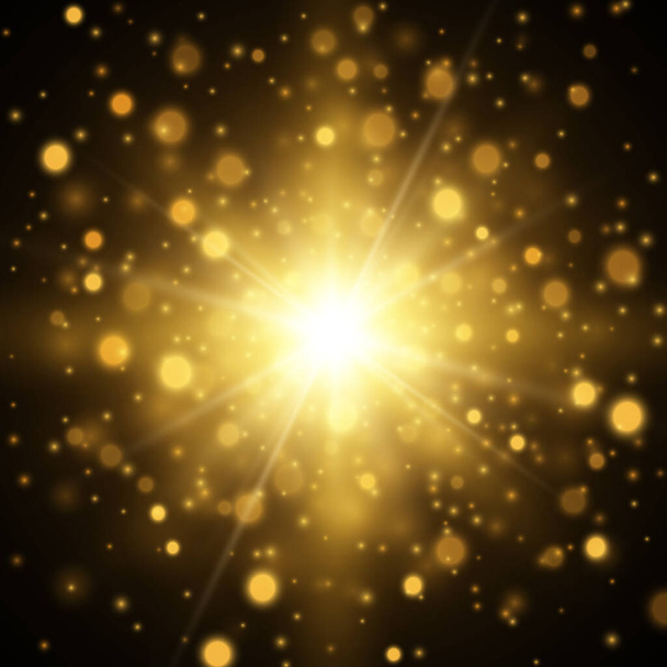 Star burst with sparkles. Light effect. Gold glitter texture. EPS10 - Vector, imagen