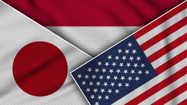 Indonesia United States of America Japan Flags Together Fabric Texture Effect Illustration - Photo, Image