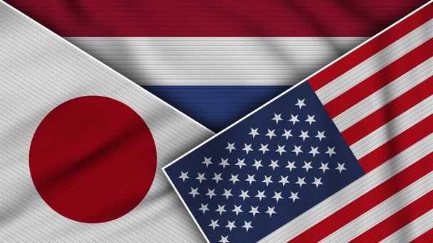 Netherlands United States of America Japan Flags Together Fabric Texture Effect Illustration - Photo, Image