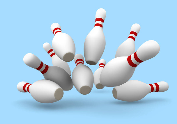 Hittingten bowling skittles csapok, 3D illusztráció - Fotó, kép