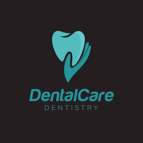 dental care dentistry logo, hand touch tooth vector - Vektör, Görsel