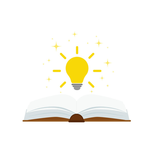 Open Book mit Glühbirnenkonzept, kann verwendet werden für, Landing Page, Template, UI, mobile App, Poster, Banner, flyer.vector Illustration . - Vektor, Bild
