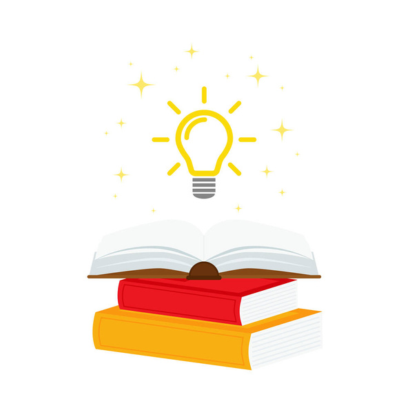 Open Book mit Glühbirnenkonzept, kann verwendet werden für, Landing Page, Template, UI, mobile App, Poster, Banner, flyer.vector Illustration . - Vektor, Bild