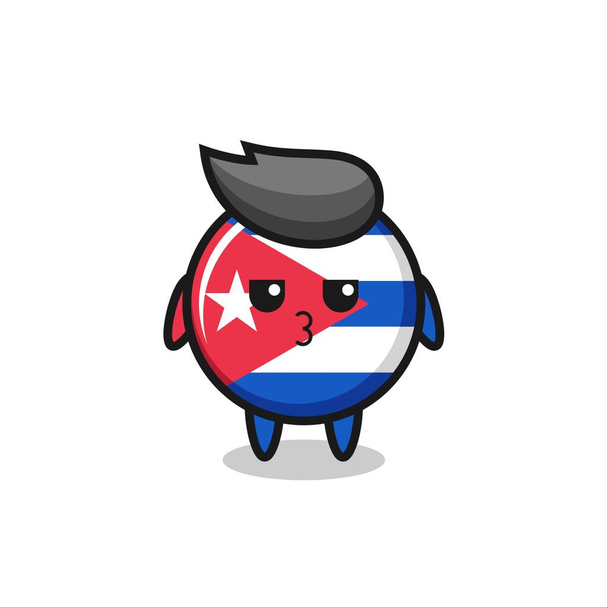 бордовое выражение симпатичных символов значка флага Кубы, симпатичный дизайн футболки, стикер, элемент логотипа - Вектор,изображение