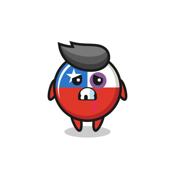gewonde chile vlag badge karakter met een gekneusd gezicht, leuke stijl ontwerp voor t-shirt, sticker, logo-element - Vector, afbeelding