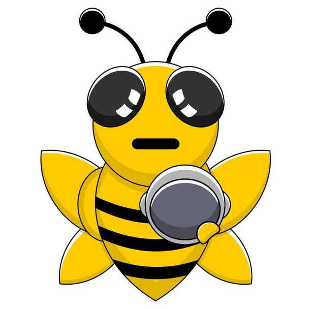 διάνυσμα κινούμενα σχέδια απλό χαρακτήρα μασκότ μέλισσα κρατώντας κράνος αστροναύτη - Διάνυσμα, εικόνα