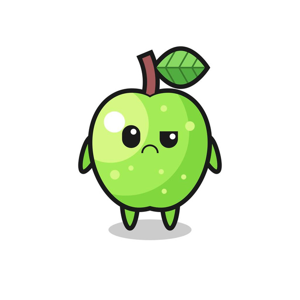 la mascota de la manzana verde con cara escéptica, lindo diseño de estilo para la camiseta, pegatina, elemento de logotipo - Vector, imagen