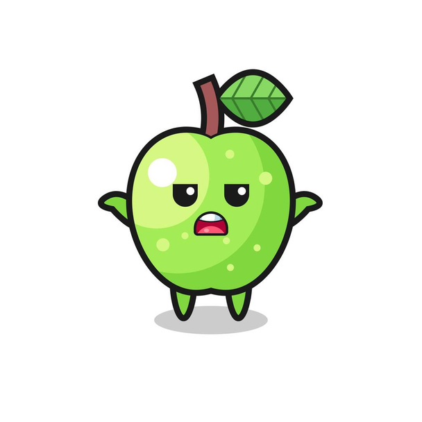 personagem mascote maçã verde dizendo que eu não sei, design de estilo bonito para t-shirt, adesivo, elemento logotipo - Vetor, Imagem