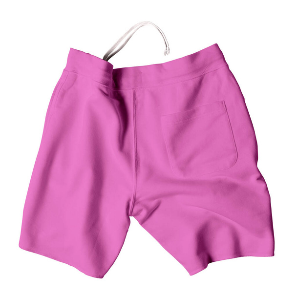 Questa vista panoramica posteriore di incredibili pantaloncini Mockup in colore lilla reale, è un semplice modello vuoto e pronto all'uso. - Foto, immagini