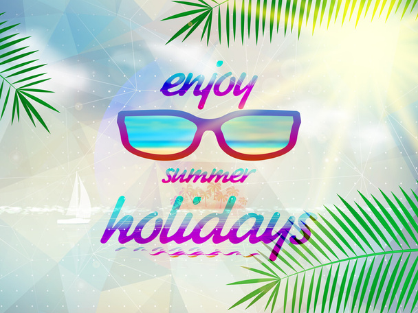 Summer sky with sun wearing sunglasses. - Vector, Image