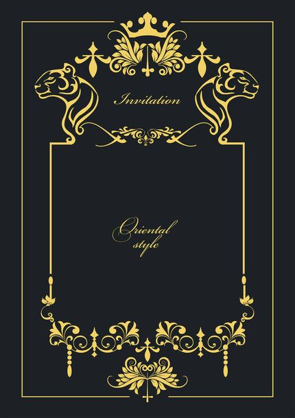 Gold ornament on dark background. Can be used as invitation card. Vector illustration - Wektor, obraz