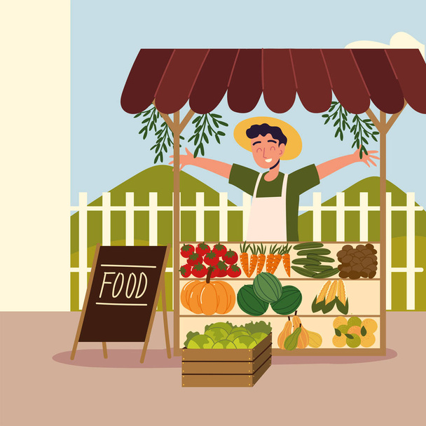 Çiftçi yerel organik dükkan - Vektör, Görsel
