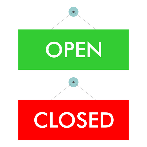 zöld nyitott és piros zárt kirakati táblák - Fotó, kép