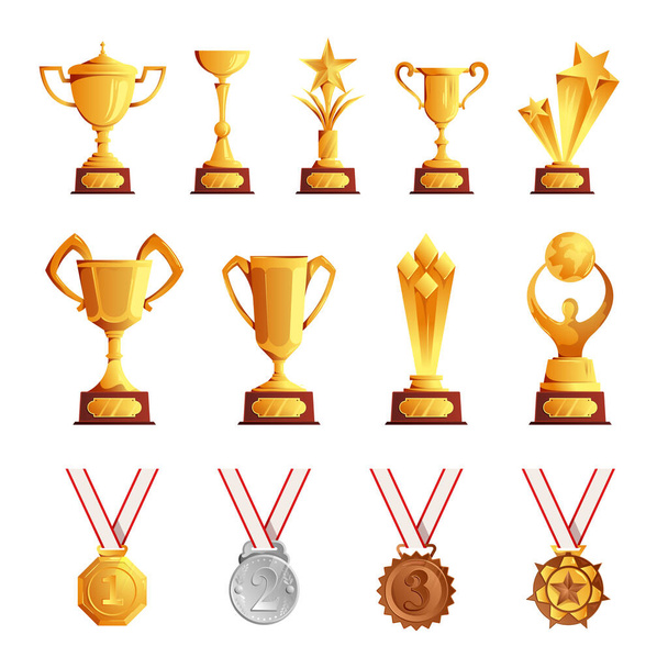 Cups Medals Trophies Set - Vector, afbeelding