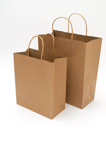 recycled paper shopping bags on white background - Photo, image