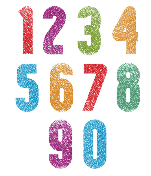 Retro style geometric bold rounded numbers set with hand drawn l - Vettoriali, immagini