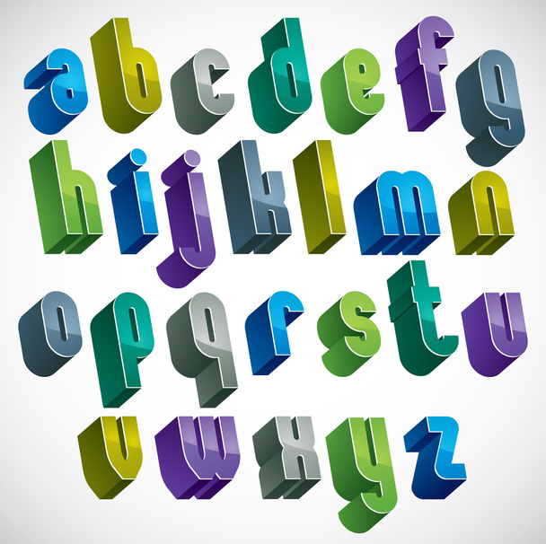 3d colorful letters alphabet, dimensional font in blue and green - Vettoriali, immagini