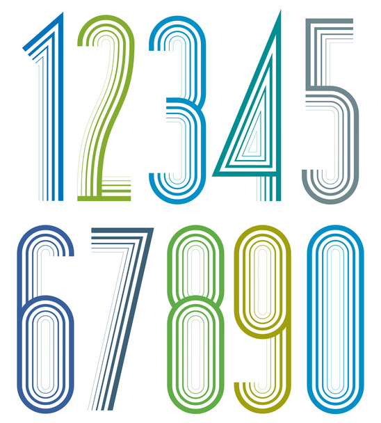 Geometric bright elegant striped numbers with outline. - Vektor, Bild