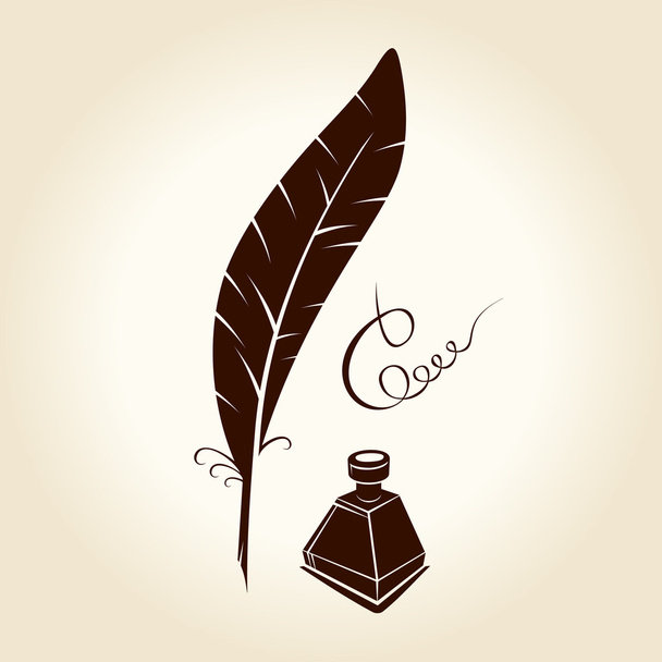 Feather pen ink calligraphic letter vector illustration - Vector, Image