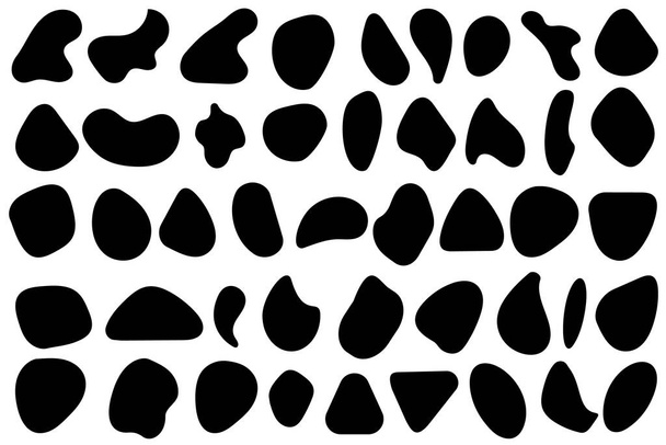 διάνυσμα black blotch inkblot με απλό οβάλ στρογγυλό σχήμα, τυχαία γεωμετρικά blob μοτίβο που, υγρό μελάνι κηλίδες σταγόνα συλλογής κηλίδα, αφηρημένη βότσαλο ή πέτρα σιλουέτα - Διάνυσμα, εικόνα