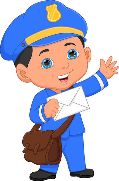 pošta pózuje a drží obálku - Vektor, obrázek