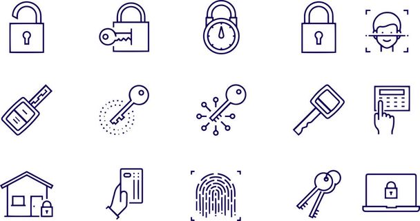 Simple Set of Lock and Keys Related Vector Line Icons - Vector, Image