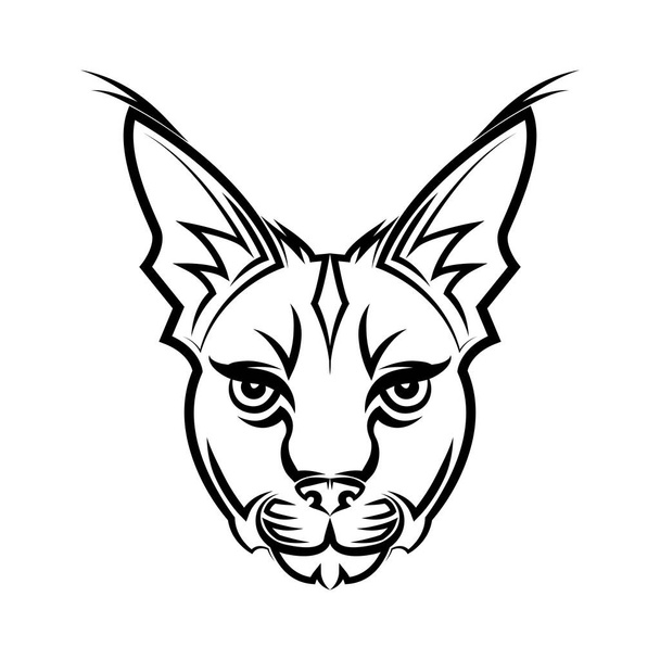 Arte de línea en blanco y negro de cabeza de gato salvaje. Buen uso para símbolo, mascota, icono, avatar, tatuaje, diseño de camiseta, logotipo o cualquier diseño. - Vector, imagen