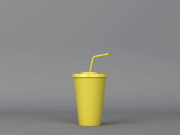 Cup with straw. Minimal scene. 3d illustration - Фото, изображение
