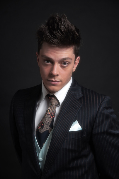 Casual stylish young business man wearing dark blue striped jack - Photo, Image