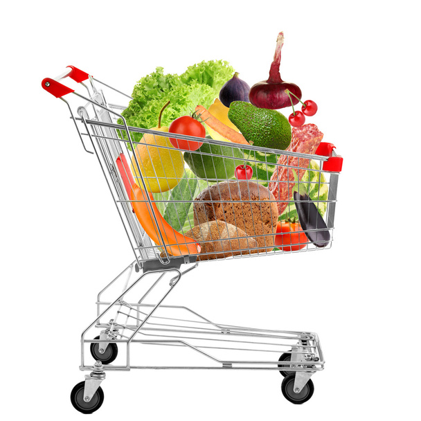 Full shopping trolley, isolated on white - Foto, immagini