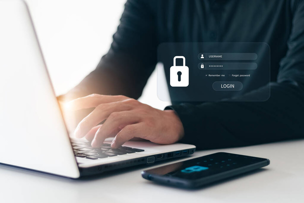 インターネットネットワークセキュリティプライバシー保護の概念。情報セキュリティと暗号化、ユーザーの個人情報への安全なアクセス、安全なインターネットアクセス、サイバーセキュリティ. - 写真・画像